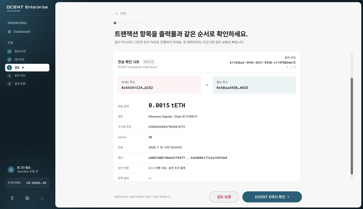 Cold Room software transaction review